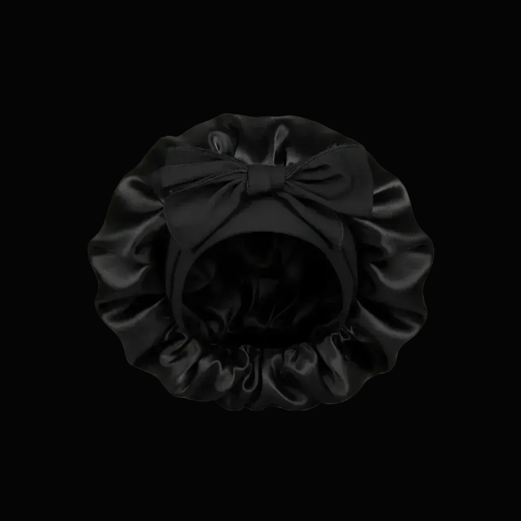 Black satin tie bonnet