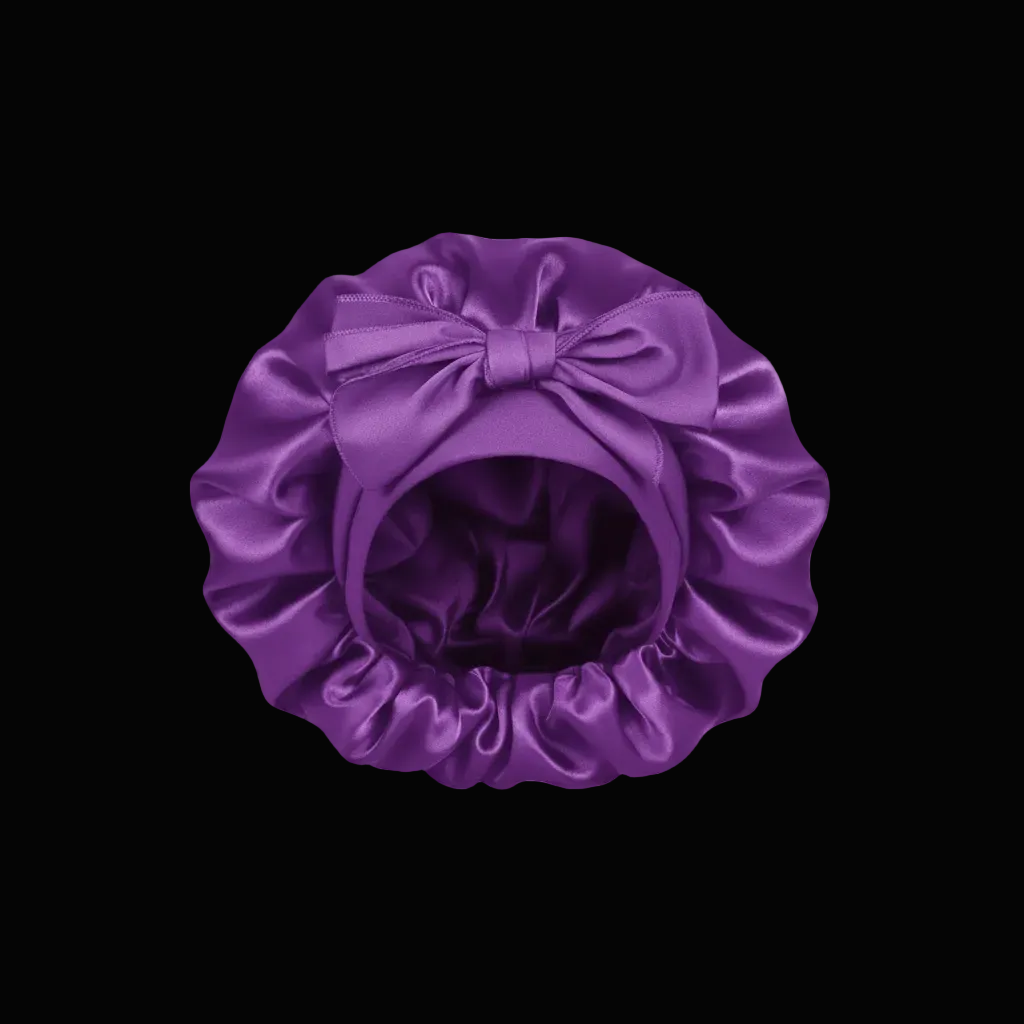 Purple satin tie bonnet